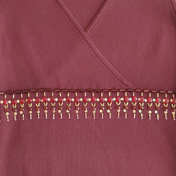 Ann Taylor Loft Embellished Sleeveless Surplice V-neck Top | NWOT | XSP | Maroon - Picture 4 of 8
